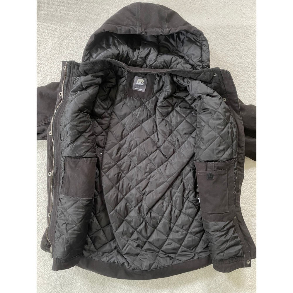 Berne Womens Large Hooded Work Jacket Black Quilted Lined Canvas Utility WCH63BK - Picture 6 of 16